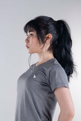 Power Femme Grey Ladies V-Neck TShirt Grey Melange