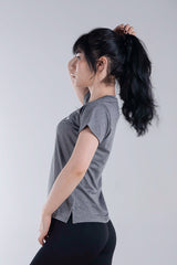 Power Femme Grey Ladies V-Neck TShirt Grey Melange