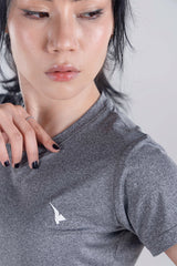 Power Femme Grey Ladies V-Neck TShirt Grey Melange