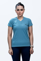 Power Femme Turquoise Blue Ladies V-Neck TShirt