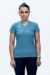 Power Femme Turquoise Blue Ladies V-Neck TShirt