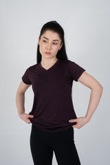 Power Femme Burgundy Melange Ladies V-Neck TShirt