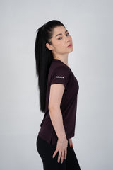 Power Femme Burgundy Melange Ladies V-Neck TShirt