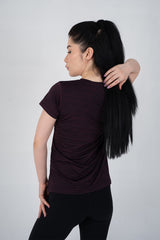 Power Femme Burgundy Melange Ladies V-Neck TShirt