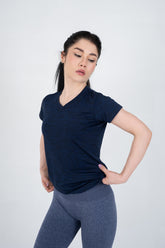 Power Femme Navy Melange Ladies V-Neck TShirt