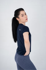 Power Femme Navy Melange Ladies V-Neck TShirt