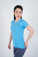 Power Femme Sky Melange Ladies V-Neck TShirt