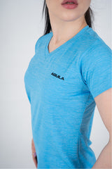 Power Femme Sky Melange Ladies V-Neck TShirt