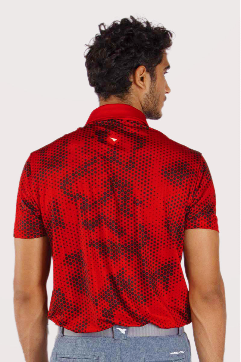 MODERNO PIXEL COMB RED GOLF POLO