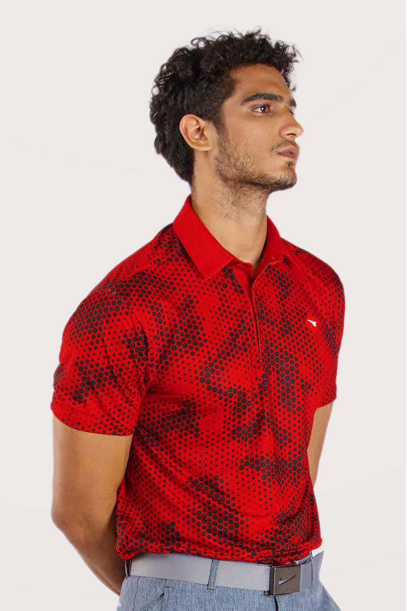 MODERNO PIXEL COMB RED GOLF POLO