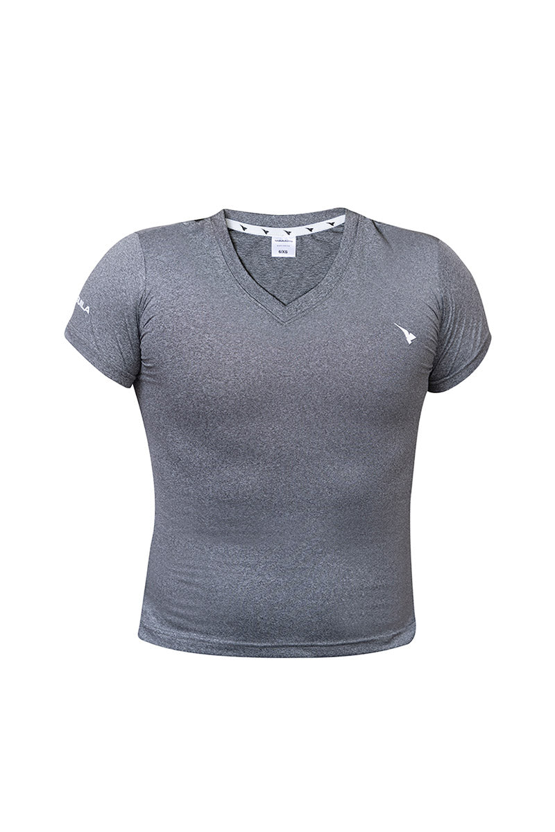 Power Femme Grey Ladies V-Neck TShirt Grey Melange